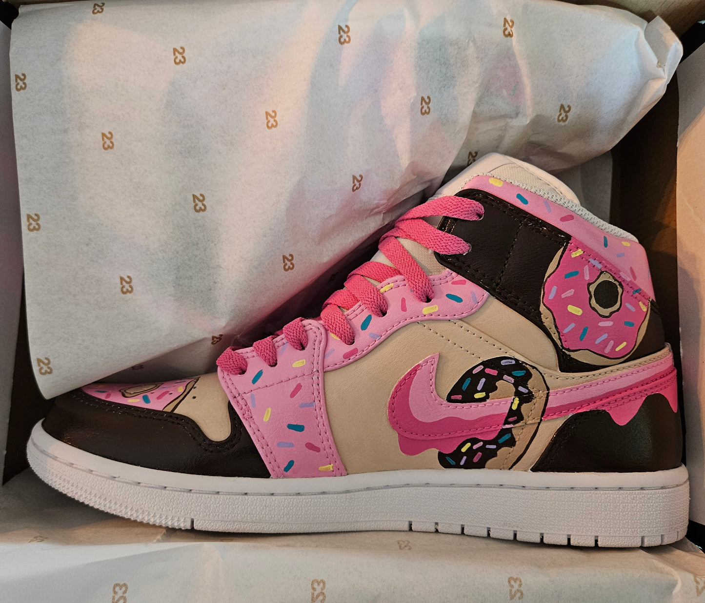Hand-Painted Frosted Donut Jordan 1 Mid – Custom Sprinkles Art Sneakers