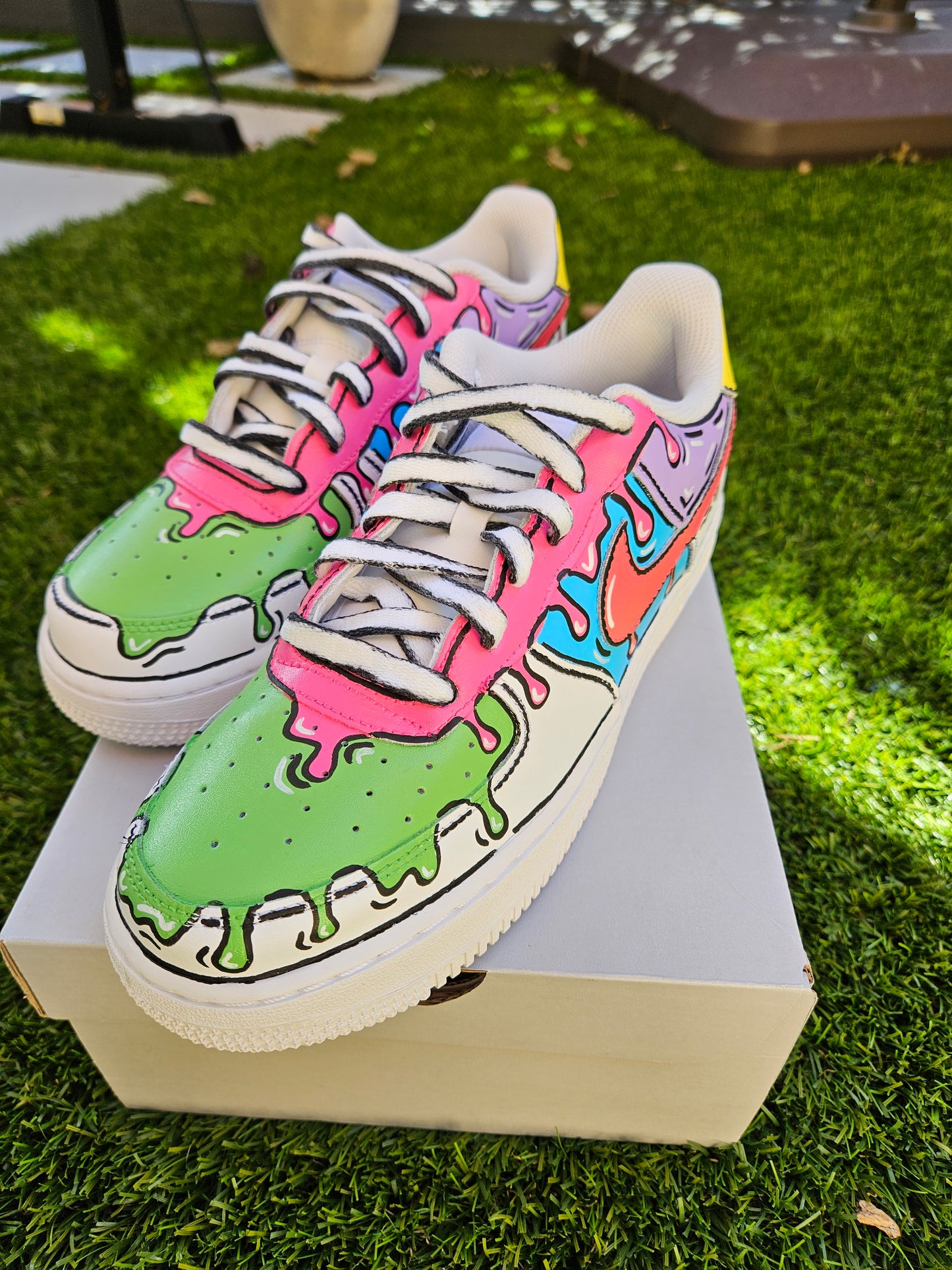 Hand-Painted Nike Air Force 1 – Cartoon Drip Custom Art Sneakers