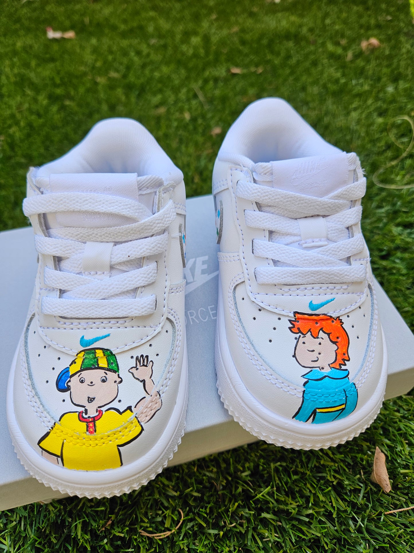 Caillou-Inspired Hand-Painted Toddler Nike Force 1 Low | Easy On Custom Sneakers