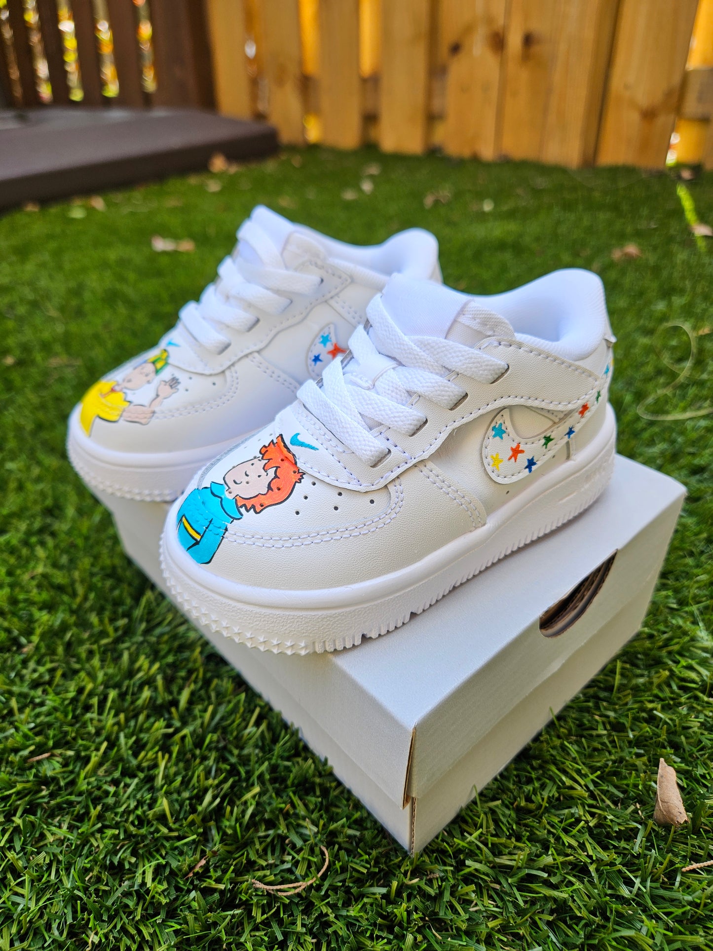 Caillou-Inspired Hand-Painted Toddler Nike Force 1 Low | Easy On Custom Sneakers