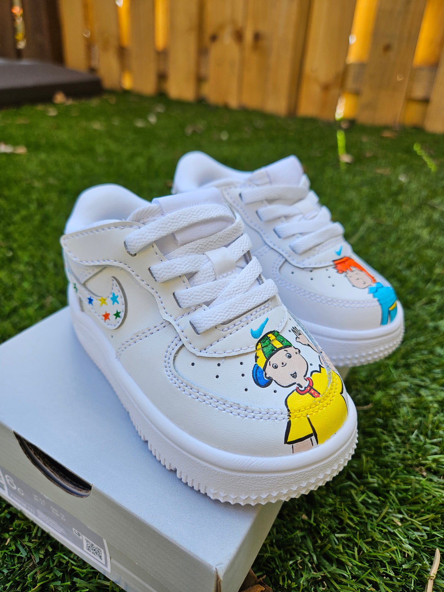 Caillou-Inspired Hand-Painted Toddler Nike Force 1 Low | Easy On Custom Sneakers