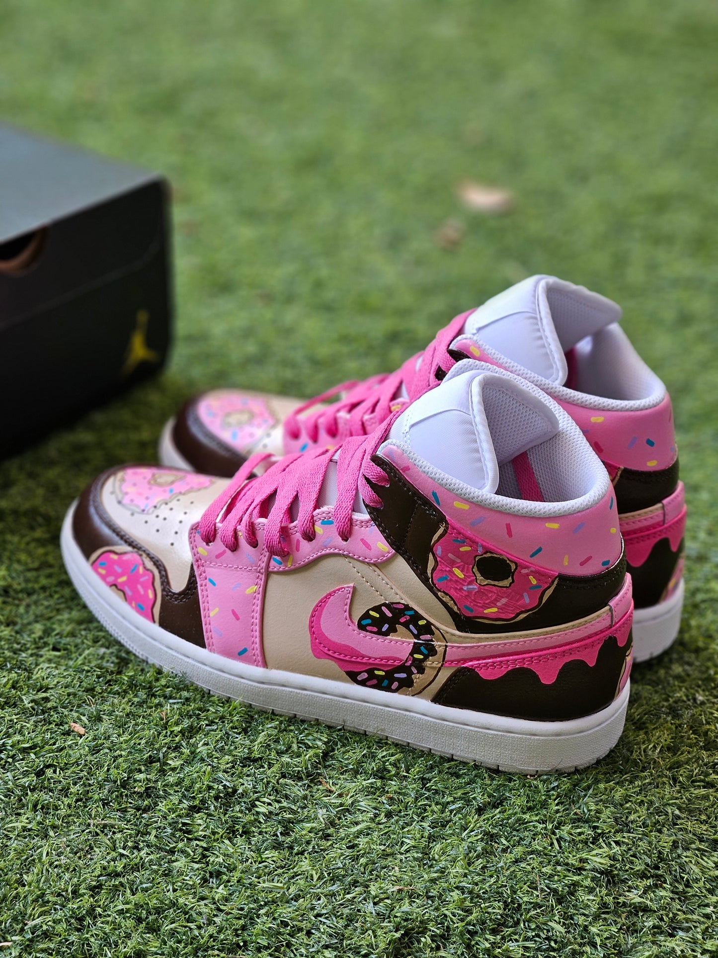 Hand-Painted Frosted Donut Jordan 1 Mid – Custom Sprinkles Art Sneakers