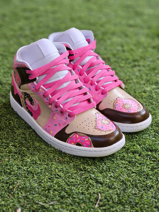 Hand-Painted Frosted Donut Jordan 1 Mid – Custom Sprinkles Art Sneakers
