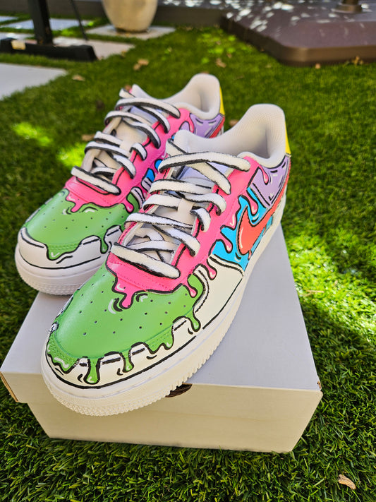Hand-Painted Nike Air Force 1 – Cartoon Drip Custom Art Sneakers