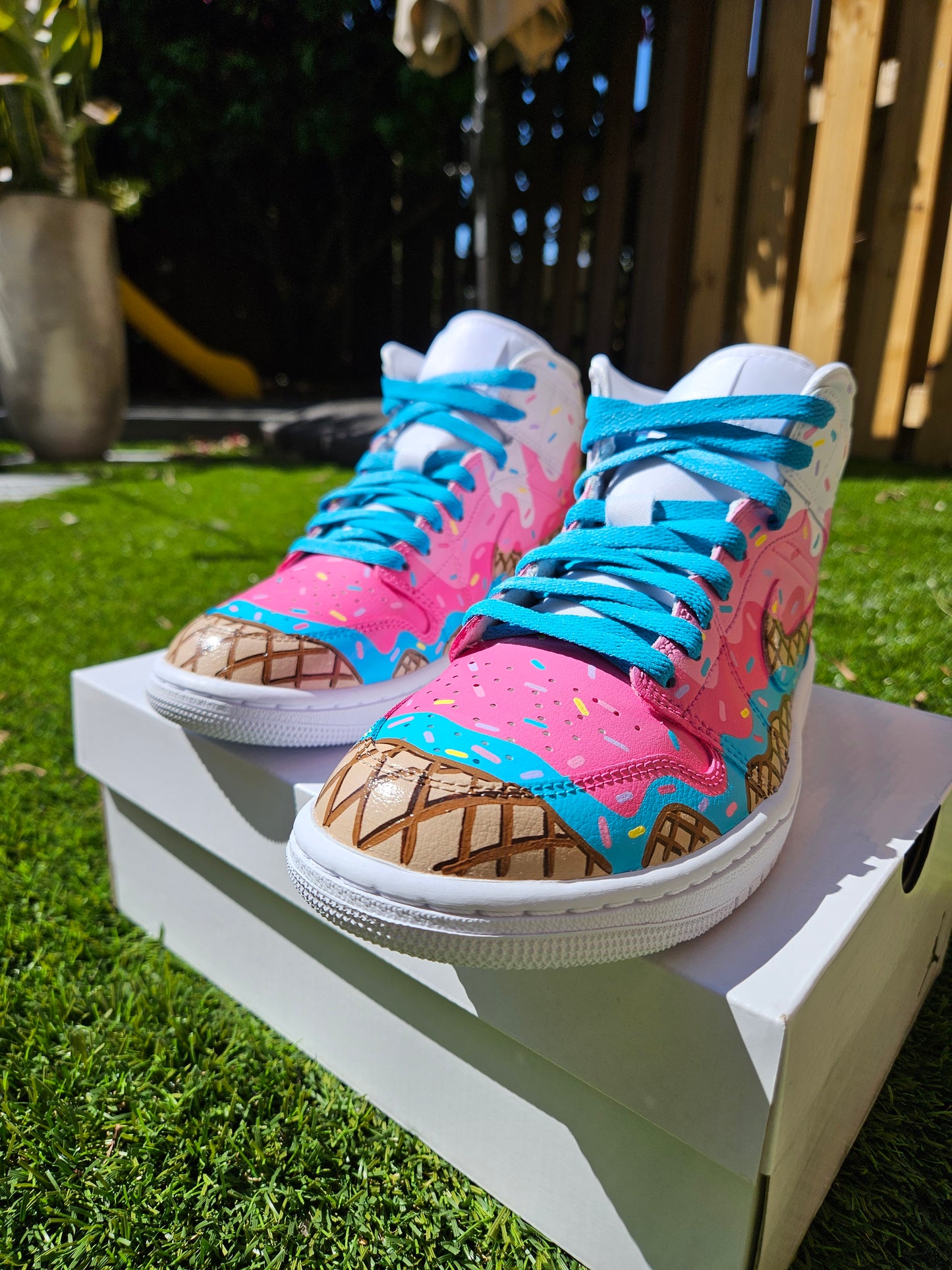 Hand-Painted Ice Cream Drip Jordan 1 Mid – Rainbow Sprinkles Custom Sneakers