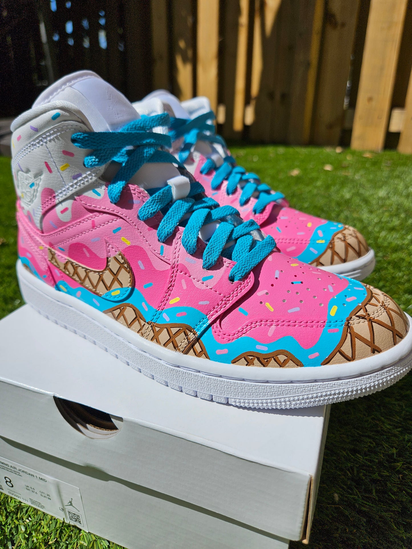 Hand-Painted Ice Cream Drip Jordan 1 Mid – Rainbow Sprinkles Custom Sneakers