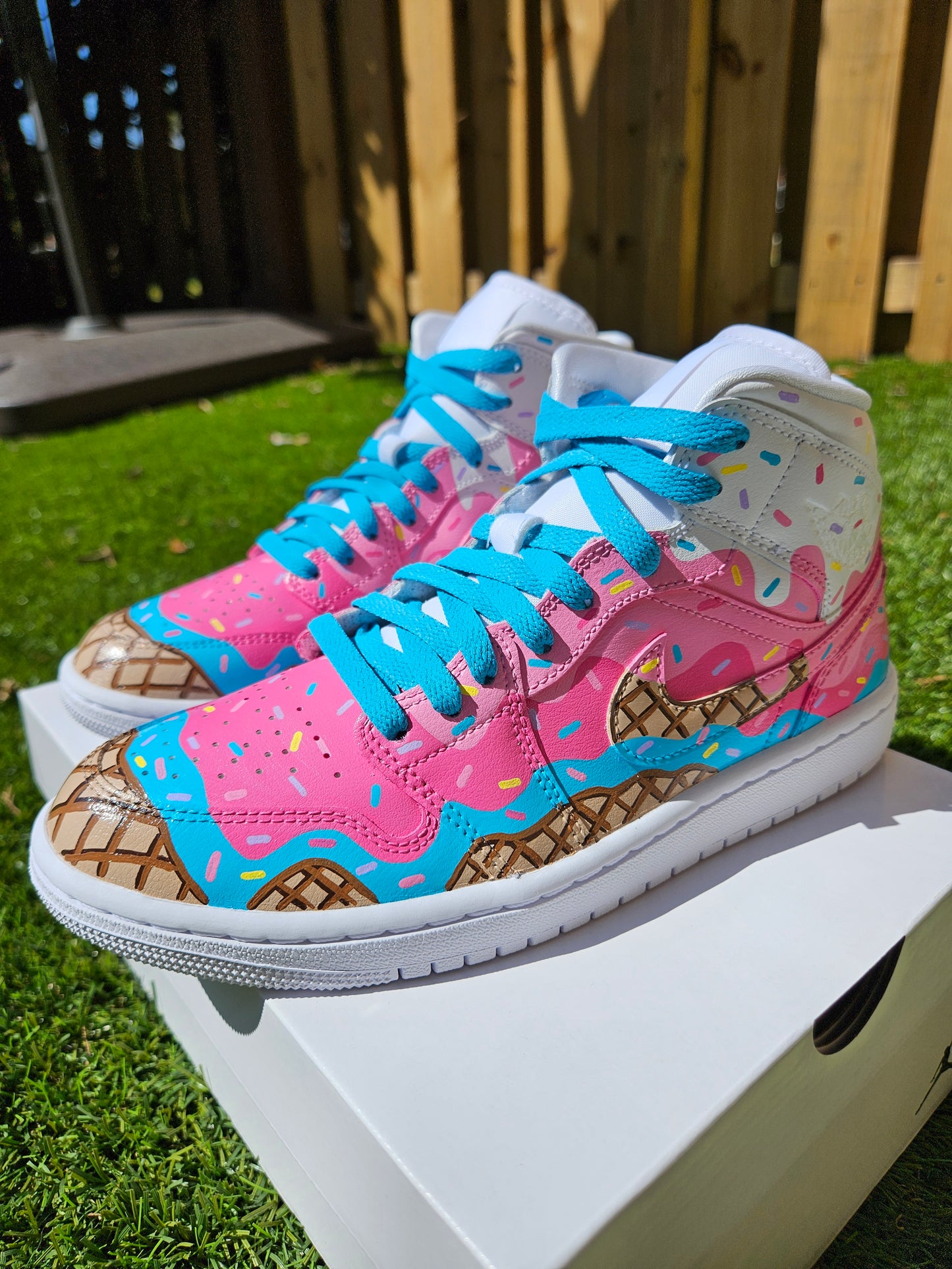 Hand-Painted Ice Cream Drip Jordan 1 Mid – Rainbow Sprinkles Custom Sneakers