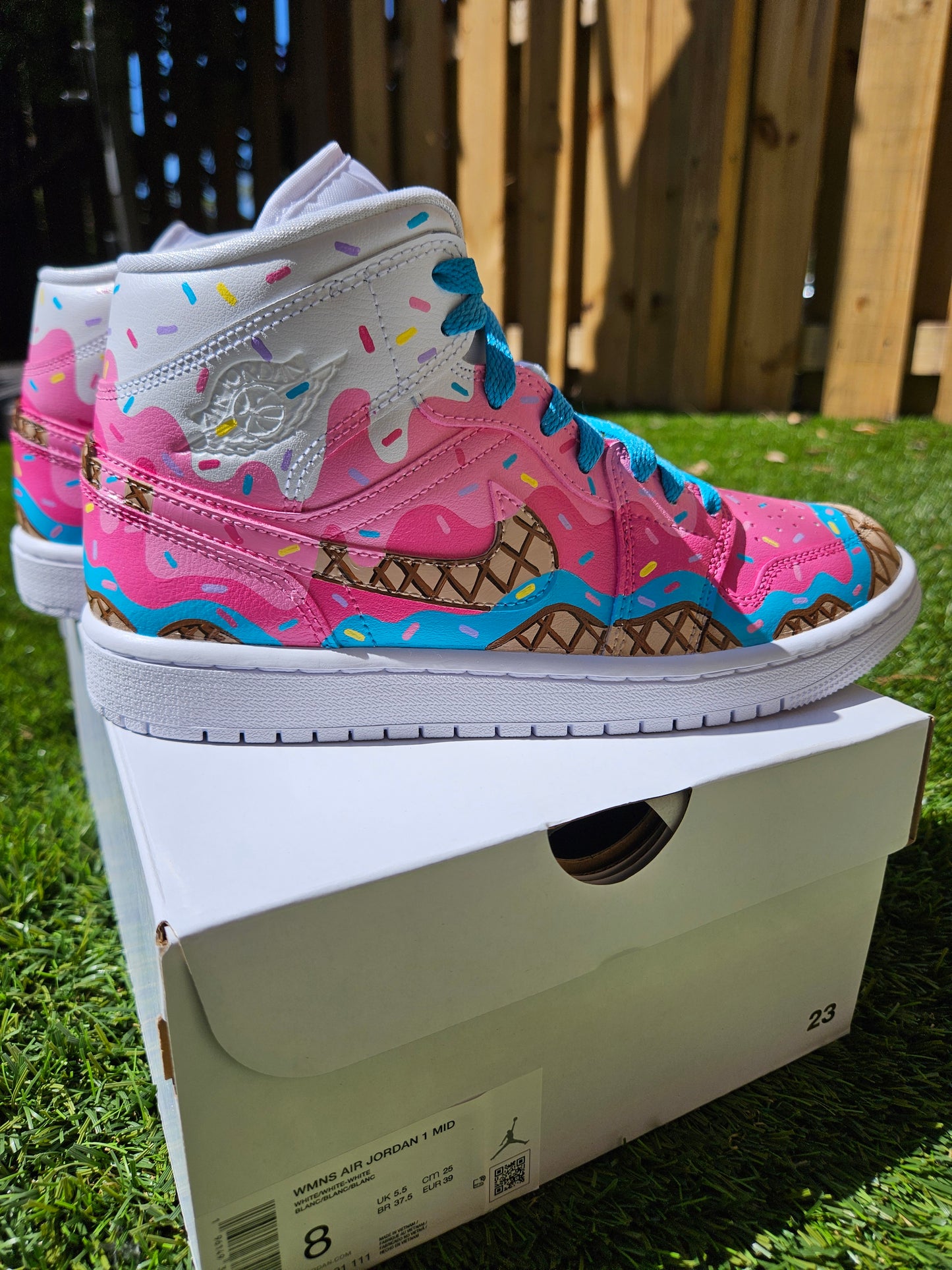 Hand-Painted Ice Cream Drip Jordan 1 Mid – Rainbow Sprinkles Custom Sneakers